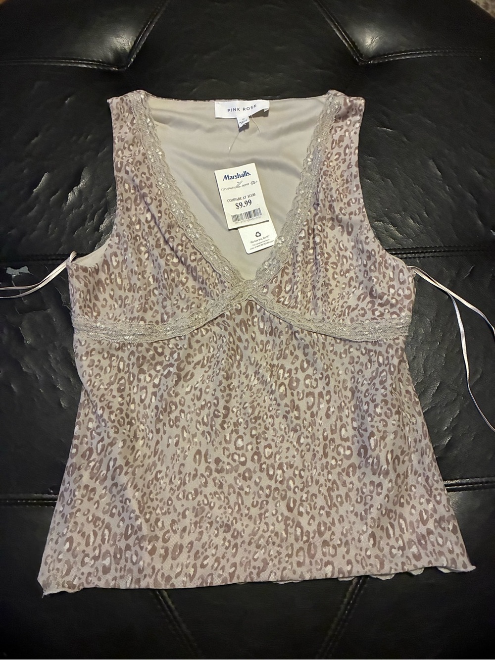 Pink Rose Taupe Leopard-Print Lace Trim V-Neck Camisole